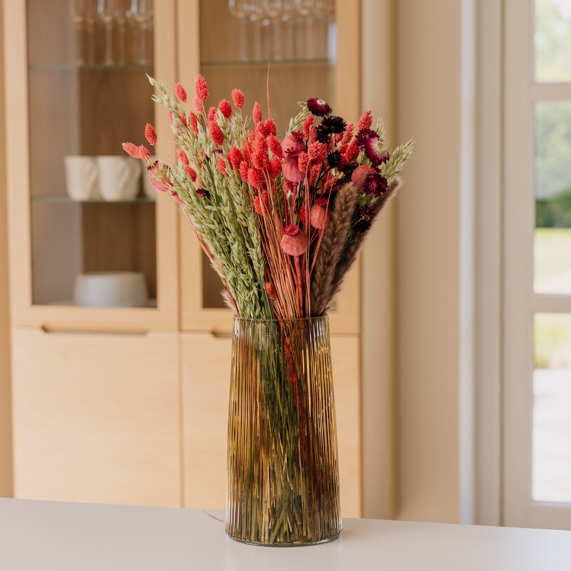 Kuivakukkakimppu, Auringonpaiste, Korkeus: 55 cm