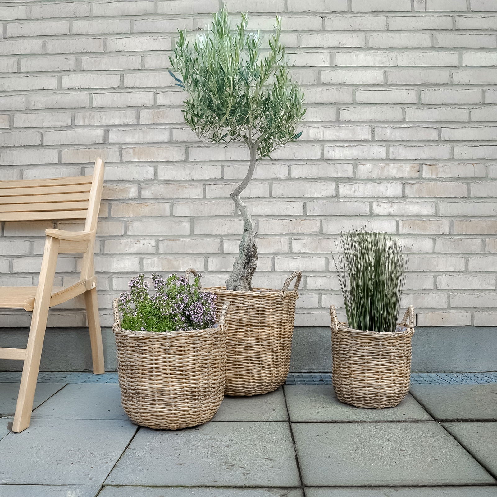 Rottinkiset kasvikorit, luonnonväri, 3 kpl
