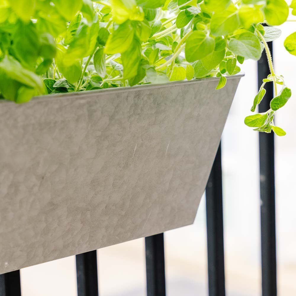 Sinkkinen parvekelaatikko, pituus 40 cm, leveys 16 cm, korkeus 16 cm